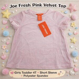 Joe Fresh Girls Toddler Pink Velvet Top 4T Short Sleeve Stretch Casual Shirt